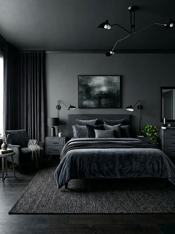 Dark gray moody bedroom - 30 all gray bedroom ideas
