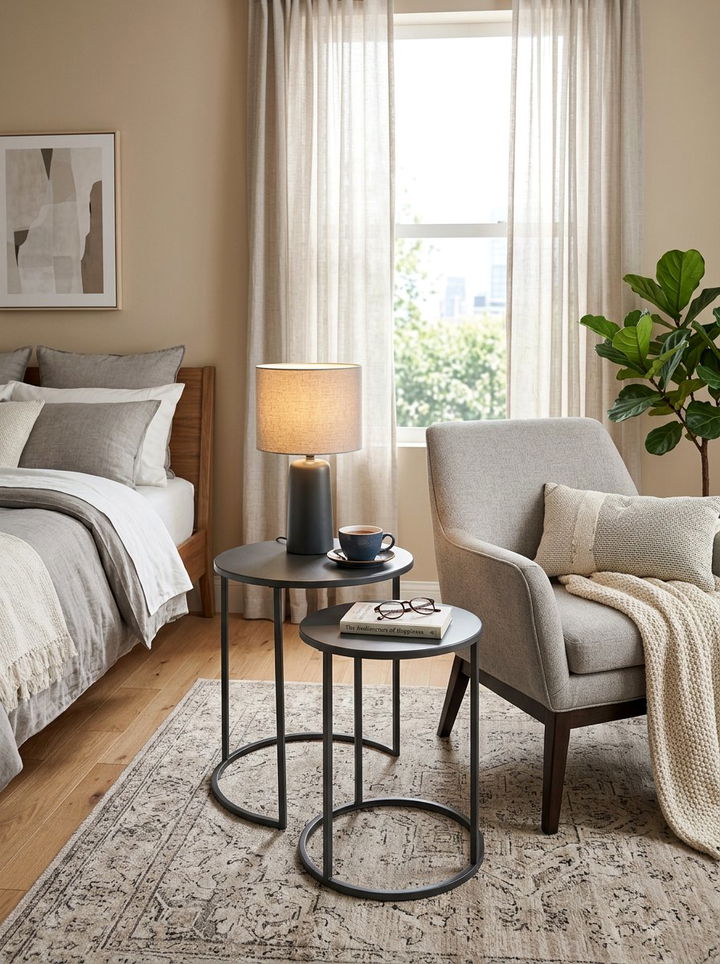 Dark gray nesting tables - 30 bedroom gray furniture ideas