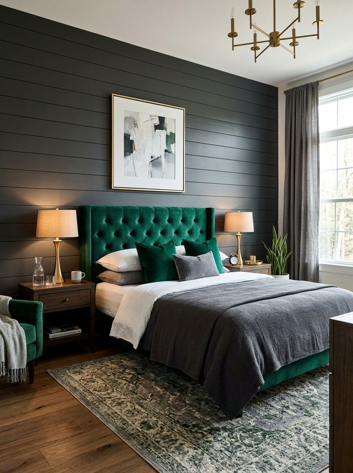Dark gray shiplap wall - 30 bedroom shiplap walls