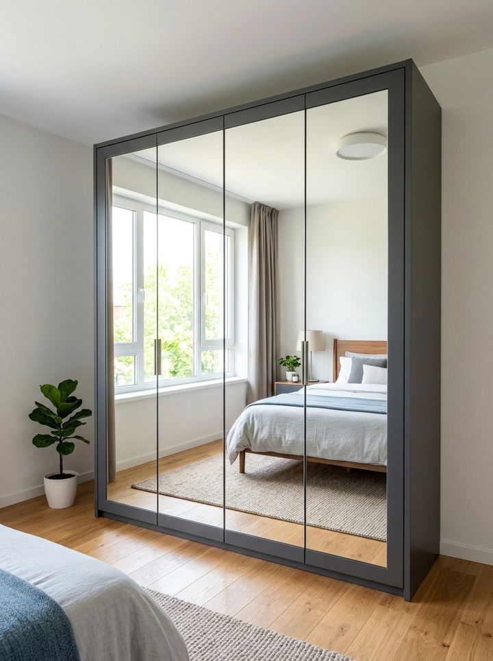 Dark gray wardrobe with mirrors - 30 bedroom gray furniture ideas