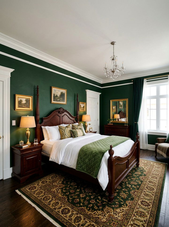 Dark green bedroom walls - 30 traditional green bedroom ideas