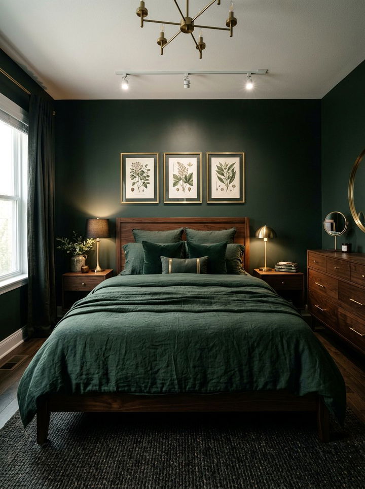 Dark green linen - 30 linen bedroom ideas
