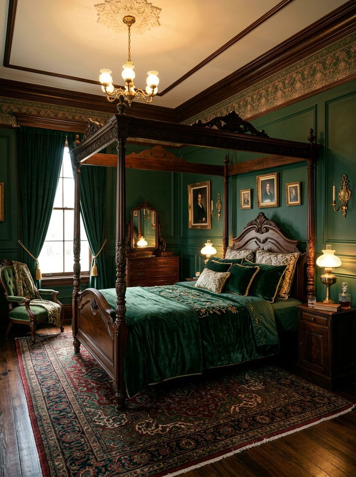 Dark green victorian bedroom - 30 traditional green bedroom ideas