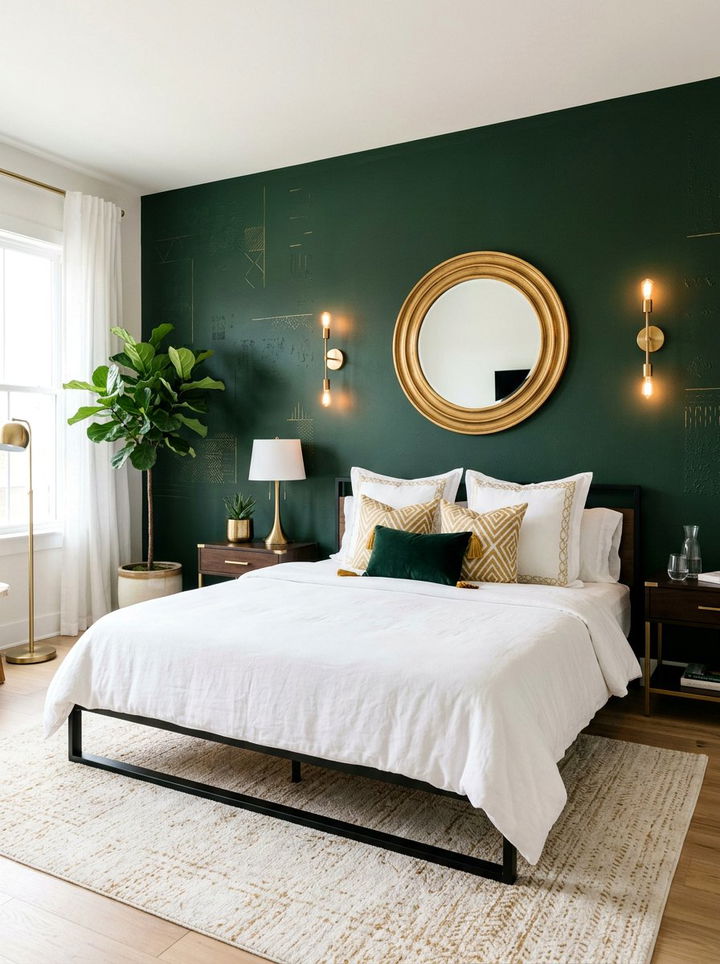 Dark green wall with gold accents - 30 forest green accent wall bedroom