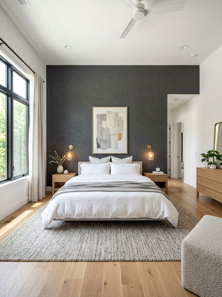 Dark grey accent wall - 30 contemporary grey bedroom ideas