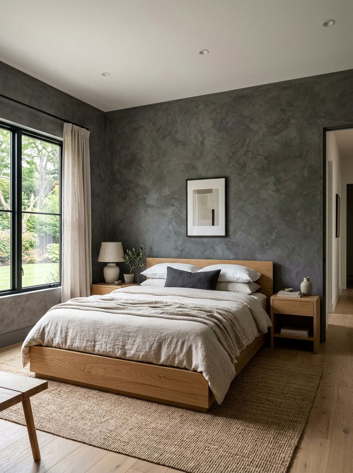Dark grey lime wash walls - 30 moody bedroom ideas