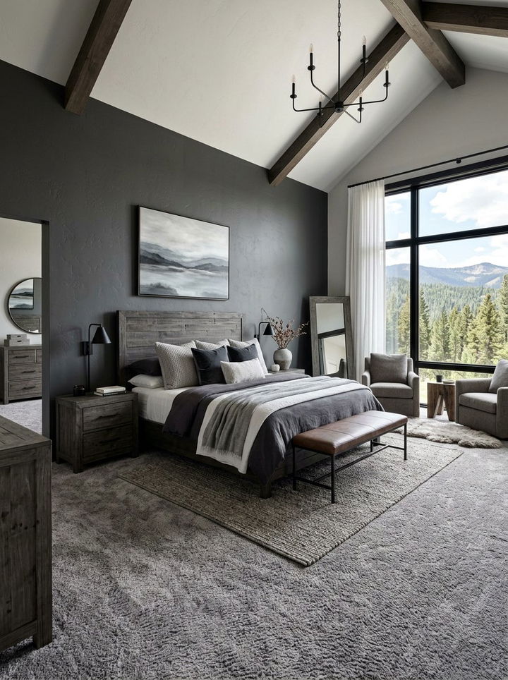 Dark grey rustic master suite - 30 rustic grey bedroom ideas