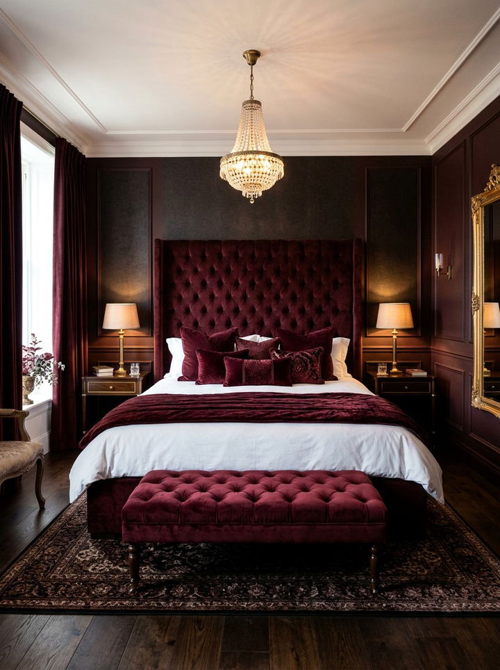 Dark maroon velvet - 30 maroon bedroom ideas