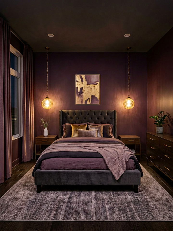 Dark mauve bedroom gold lighting - 30 mauve and gold bedroom ideas