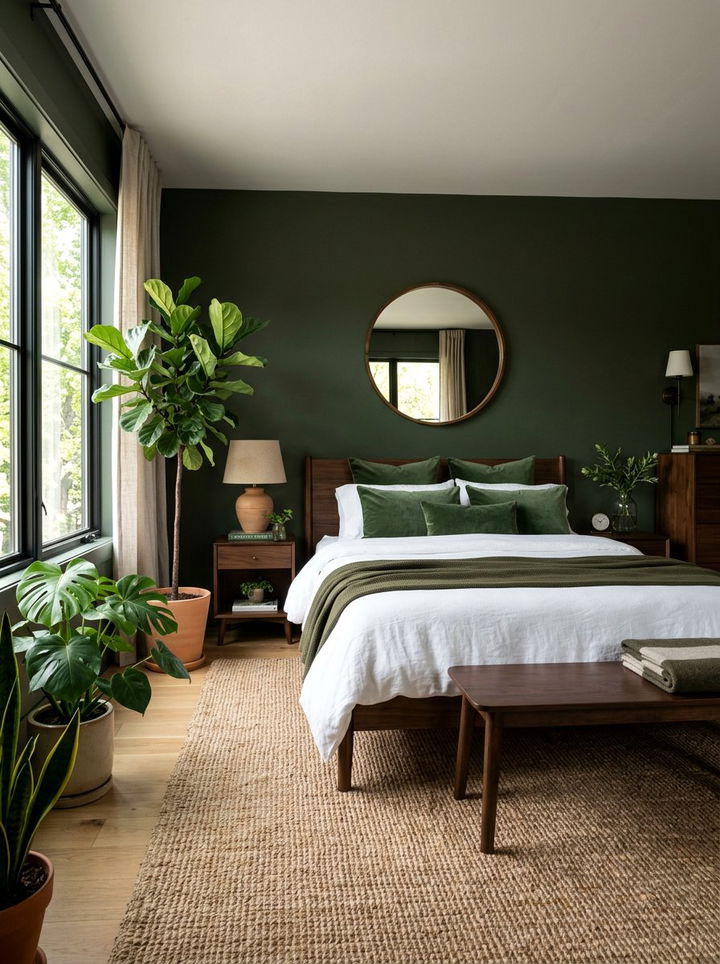Dark moss green bedroom - 30 forest inspired bedroom color ideas