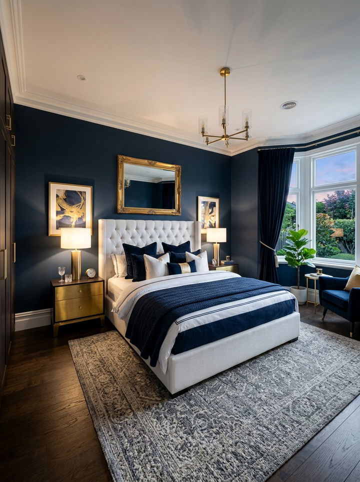 Dark navy blue bedroom - 30 bedroom blue walls
