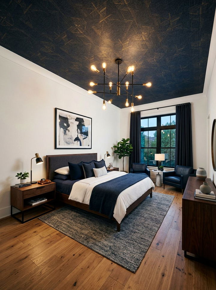Dark navy ceiling wallpaper - 30 bedroom ceiling wallpapers