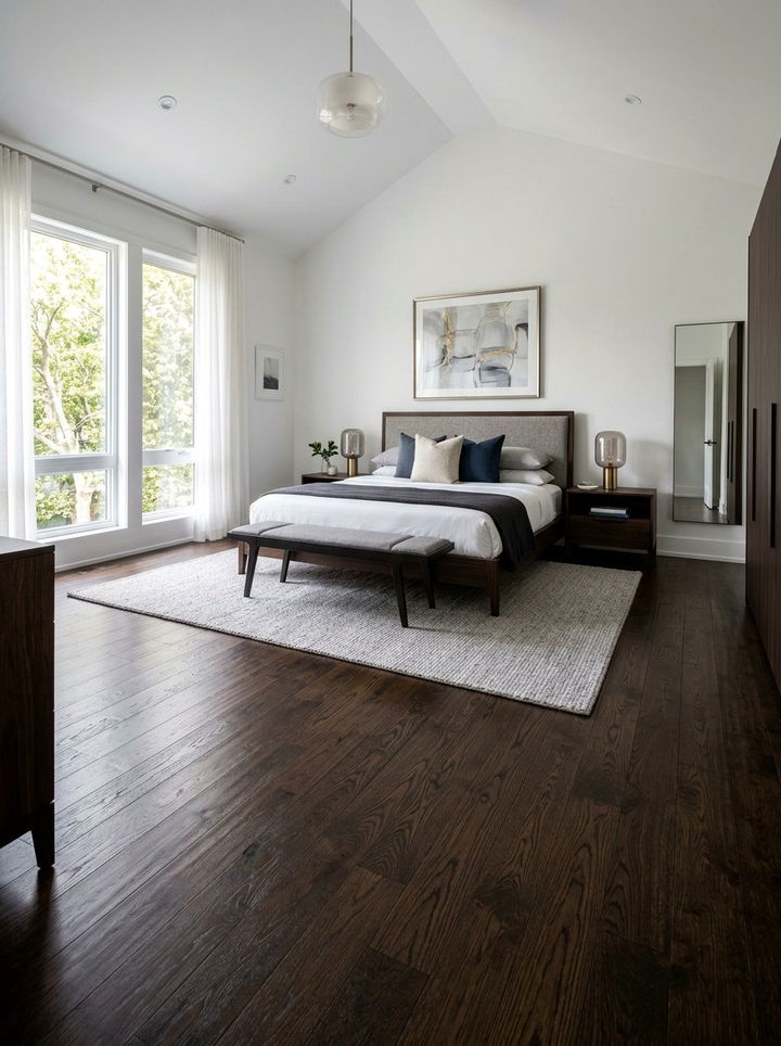 Dark oak flooring - 30 brown bedroom ideas