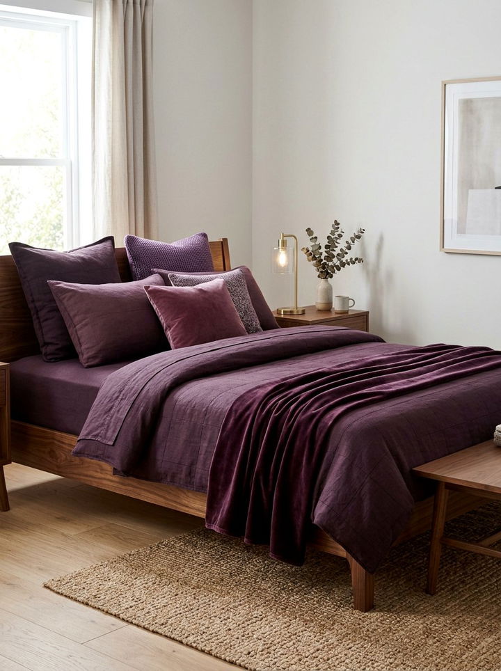 Dark plum bedding - 30 deep purple bedroom ideas