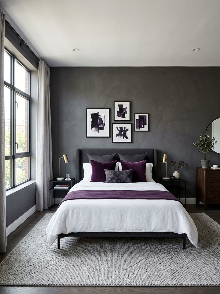 Dark purple and gray bedroom - 30 deep purple bedroom ideas