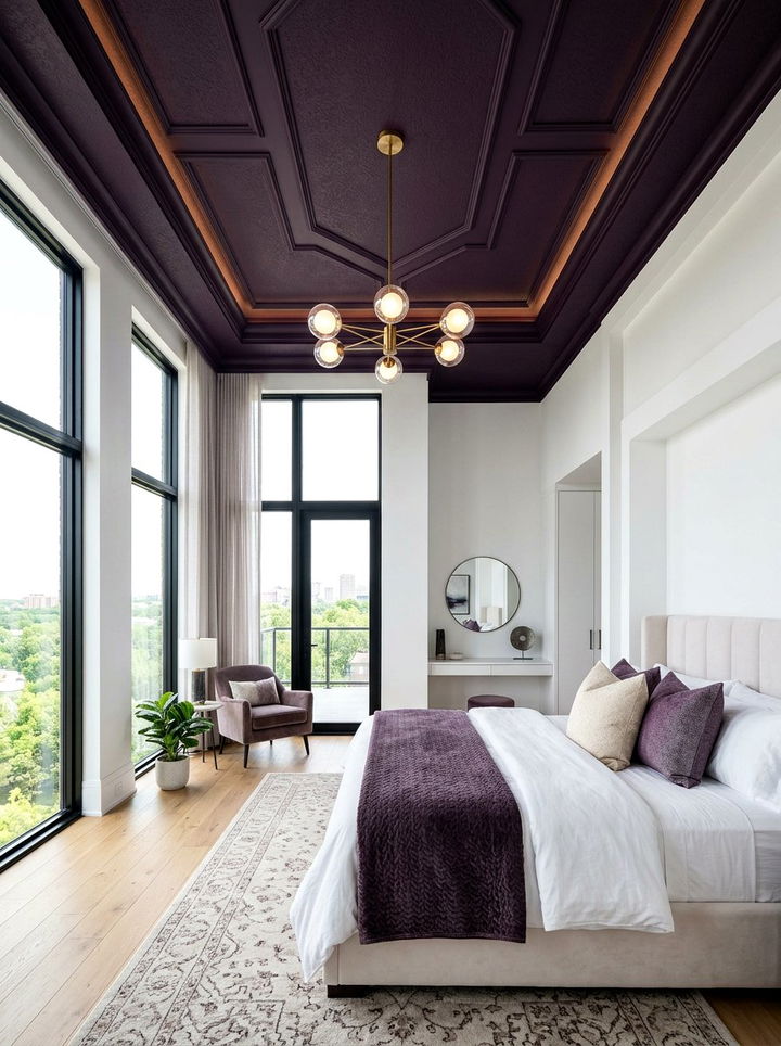 Dark purple ceiling - 30 deep purple bedroom ideas