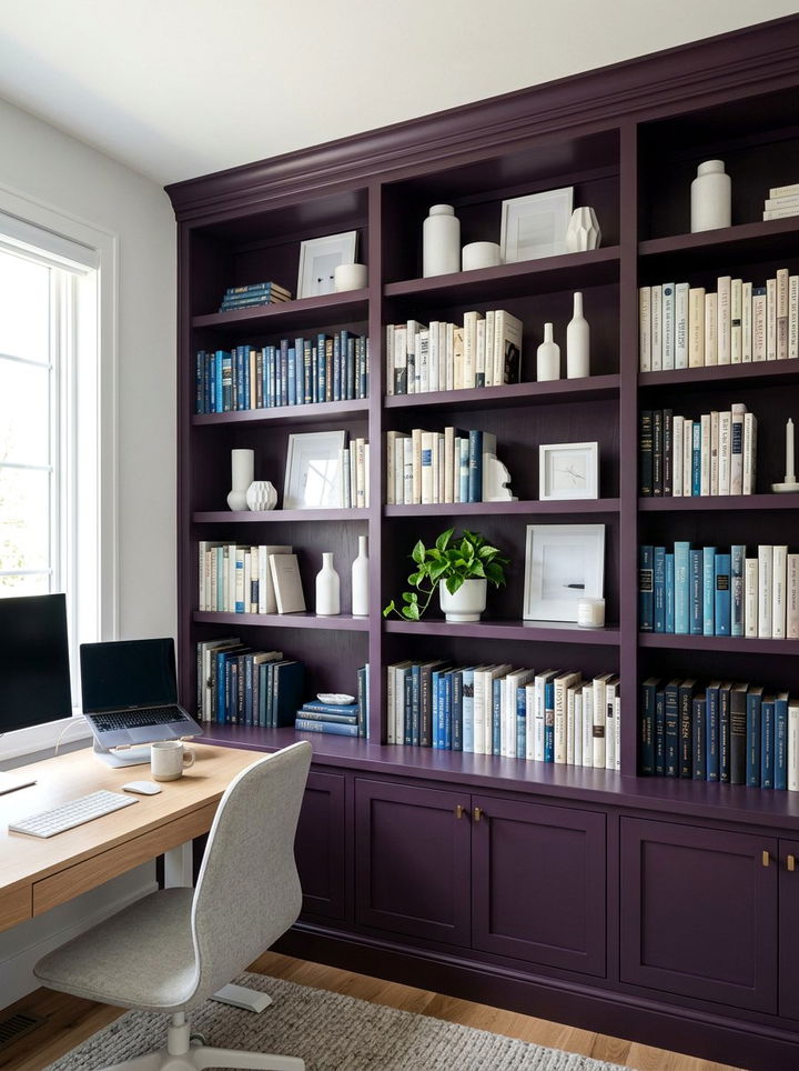 Dark purple shelving - 30 deep purple bedroom ideas