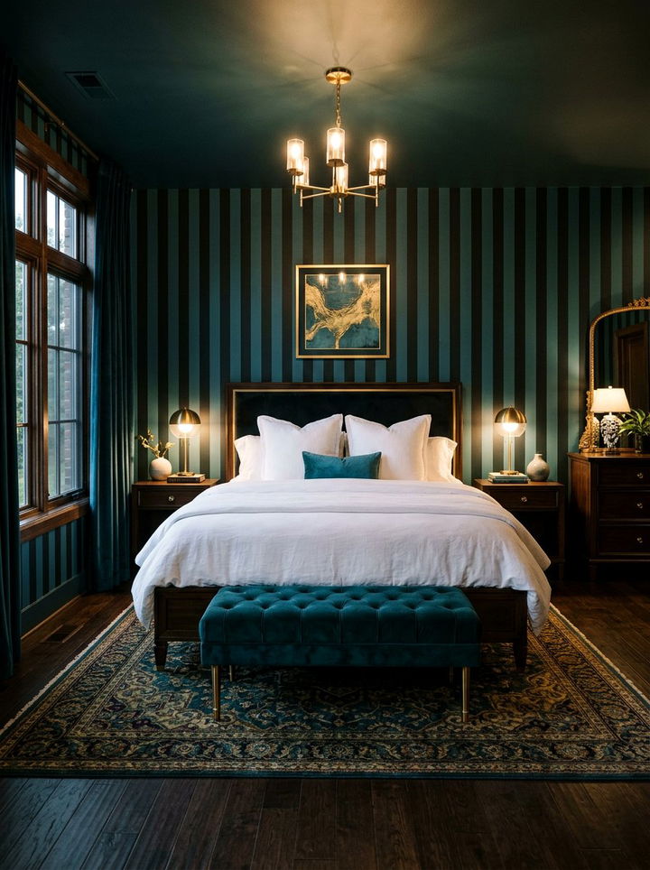 Dark teal and black stripe - 30 bedroom striped wallpapers