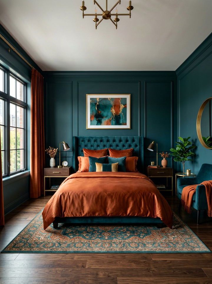 Dark teal and burnt orange bedroom - 30 teal and orange bedroom color combo