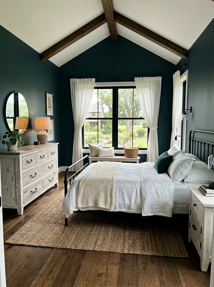 Dark teal farmhouse bedroom - 30 rustic teal bedroom ideas