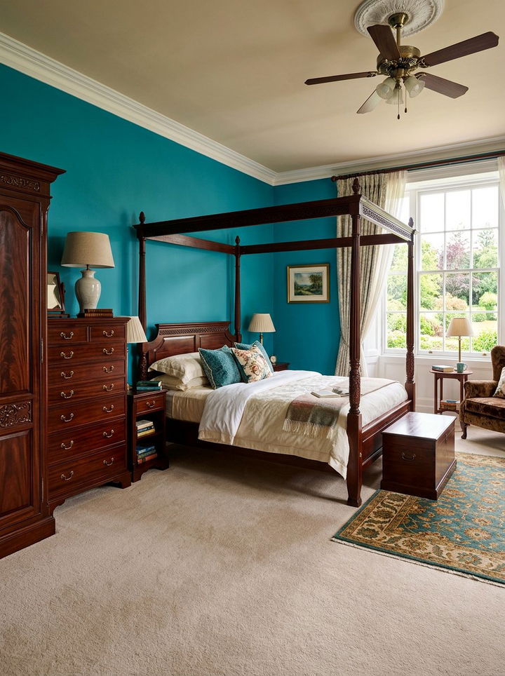Dark wood furniture teal room - 30 traditional teal bedroom ideas