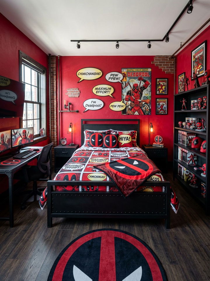 Deadpool red and black bedroom - 30 superhero bedroom ideas