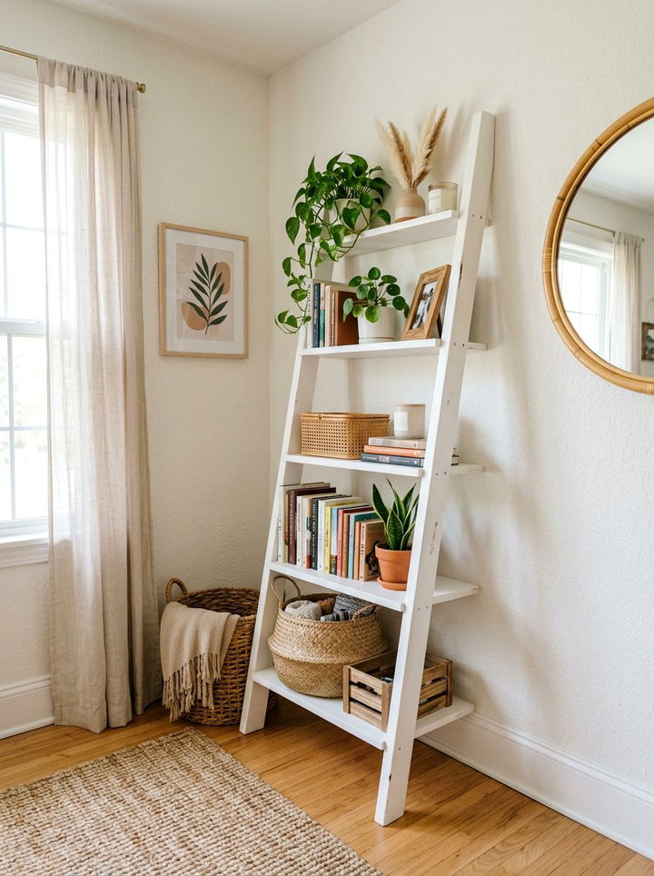 Decorative Ladder Shelf - 30 bedroom storage ideas