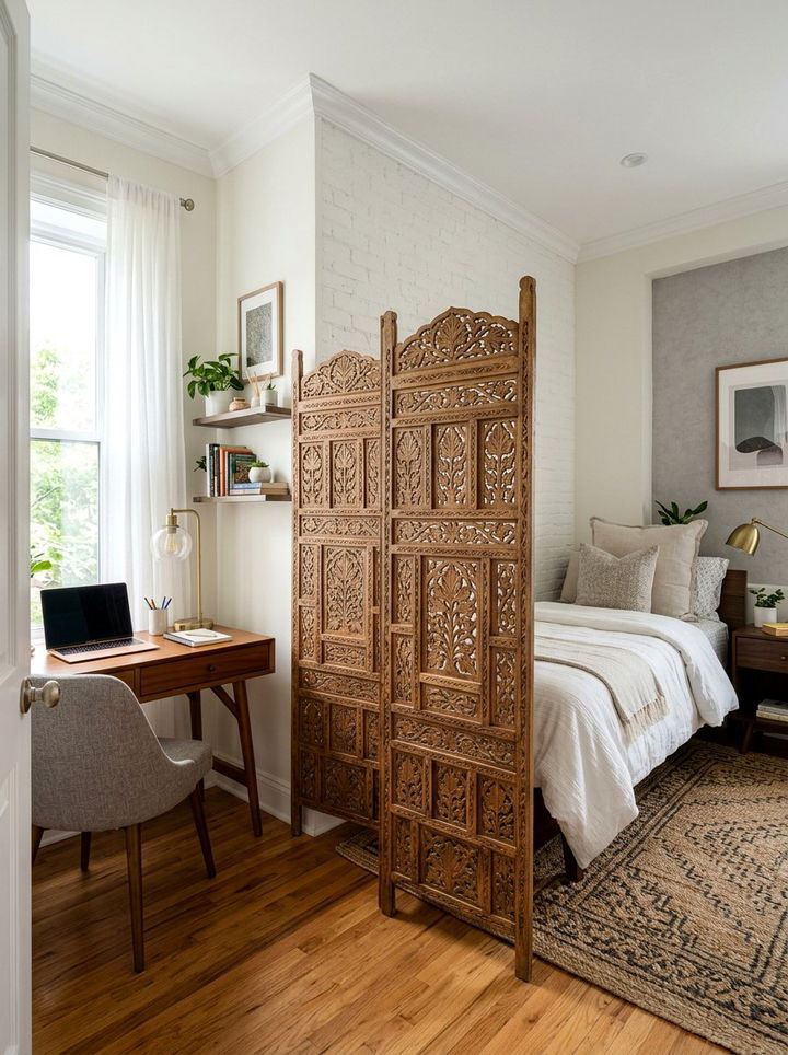 Decorative Screen Divider - 30 rental apartment bedroom ideas