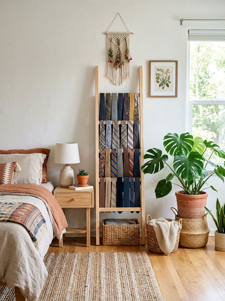 Decorative Tie Ladder - 30 bedroom tie storage ideas