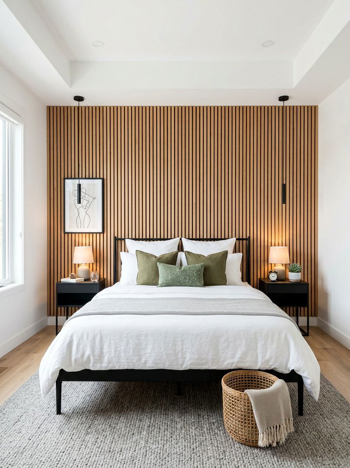 Decorative Wood Slat Wall - 30 bedroom focal point ideas