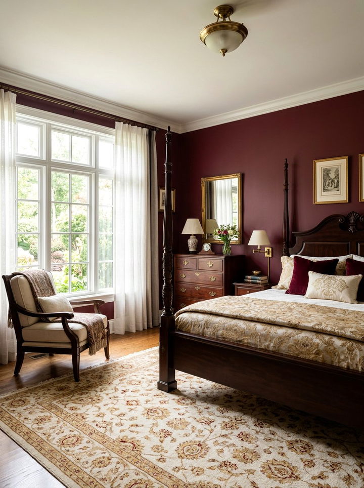 Deep Burgundy Accent Wall - 30 dark bedroom accent wall ideas