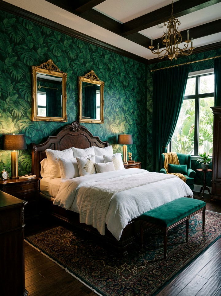 Deep Emerald Tropical Leaves - 30 bedroom tropical wallpapers