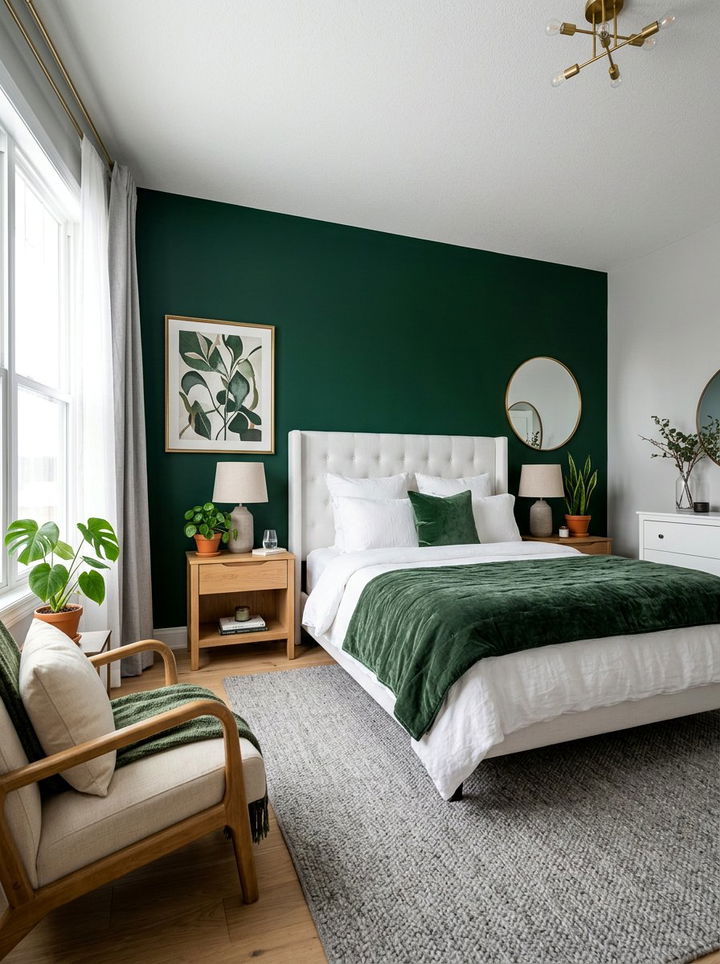 Deep Green Accent Bedroom - 30 green bedroom ideas