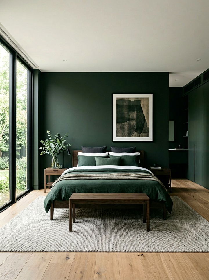 Deep Green Minimalist Bedroom - 30 dark green bedroom ideas