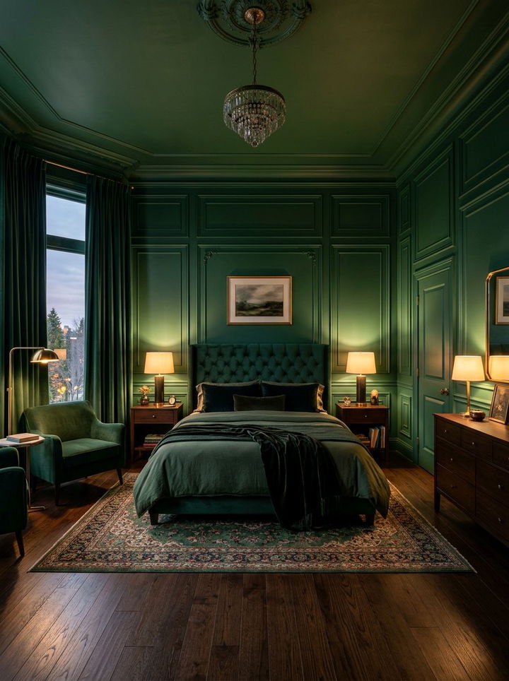 Deep Green Velvet Bedroom - 30 bedroom green walls