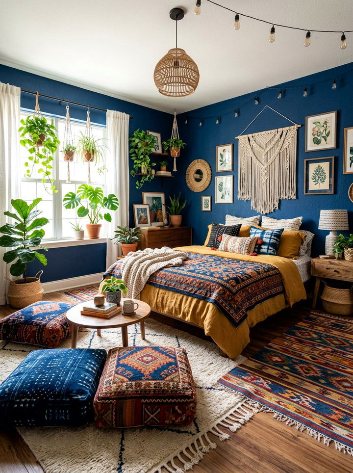 Deep Indigo Bohemian Bedroom - 30 dark color bedroom ideas