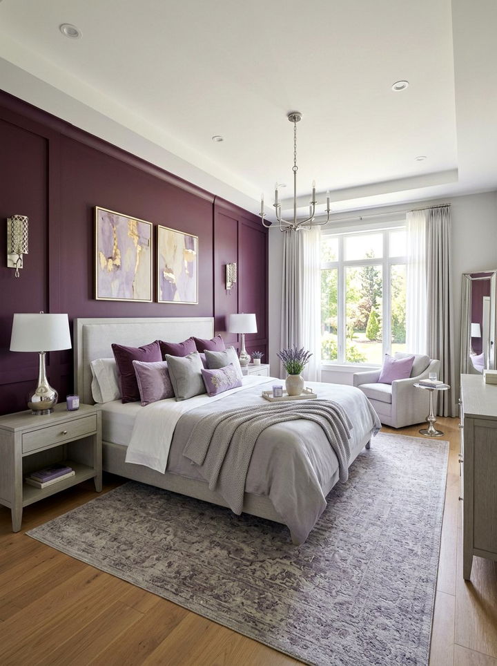 Deep Plum Accent Wall - 30 dark bedroom accent wall ideas