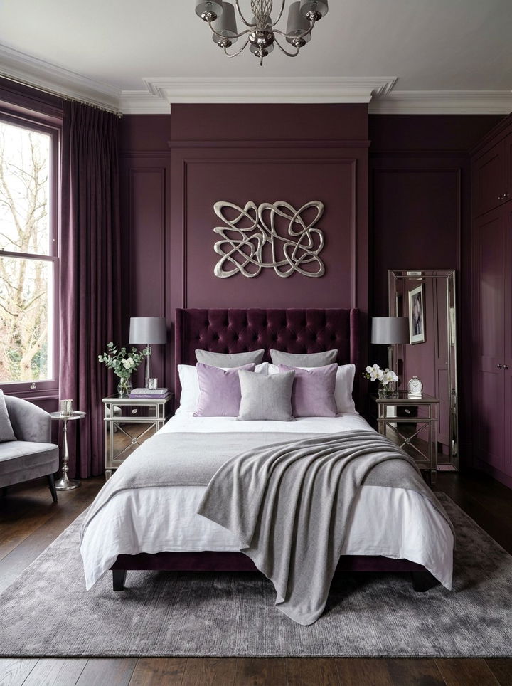 Deep Plum Velvet Bedroom - 30 rich color bedroom ideas