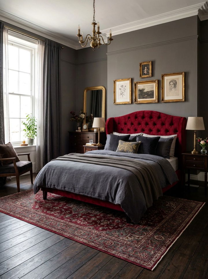 Deep Red Velvet Curved Headboard - 30 bedroom velvet headboards