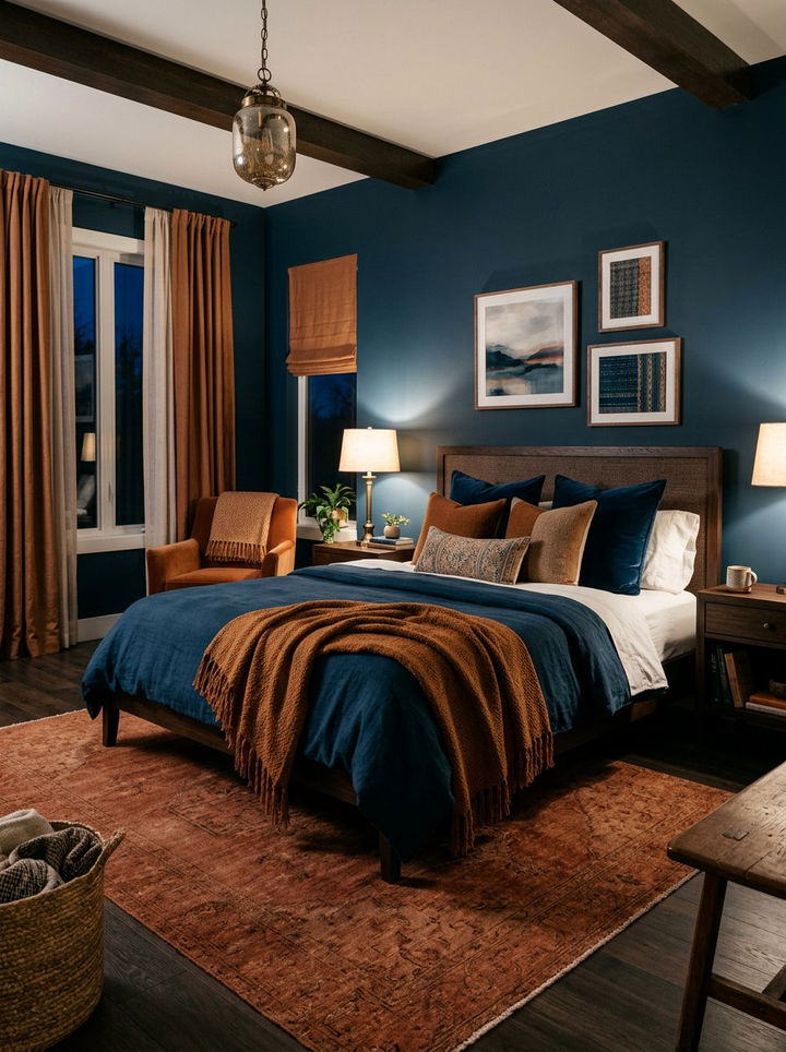 Deep Sea Blue And Spice Bedroom - 30 orange and blue bedroom color combo
