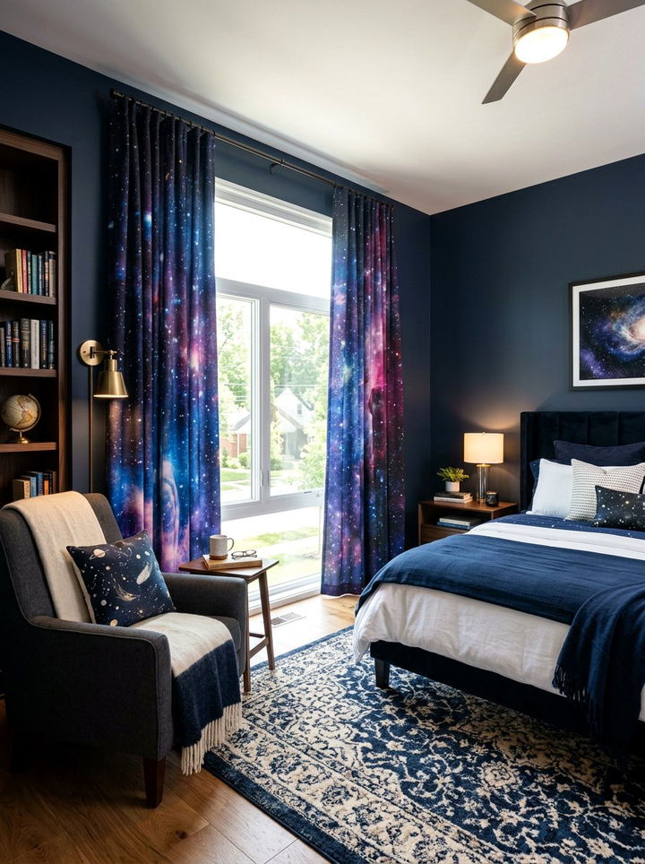 Deep Space Window Curtains - 30 space themed bedroom ideas
