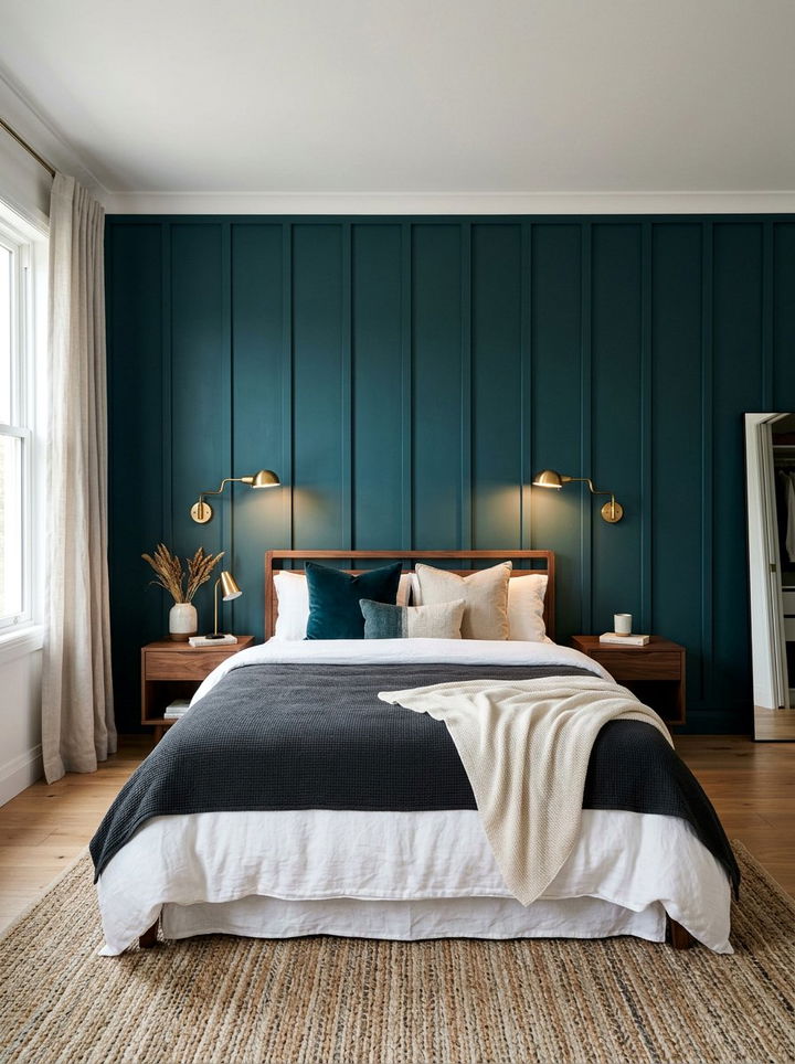 Deep Teal Board And Batten - 30 farmhouse teal bedroom ideas