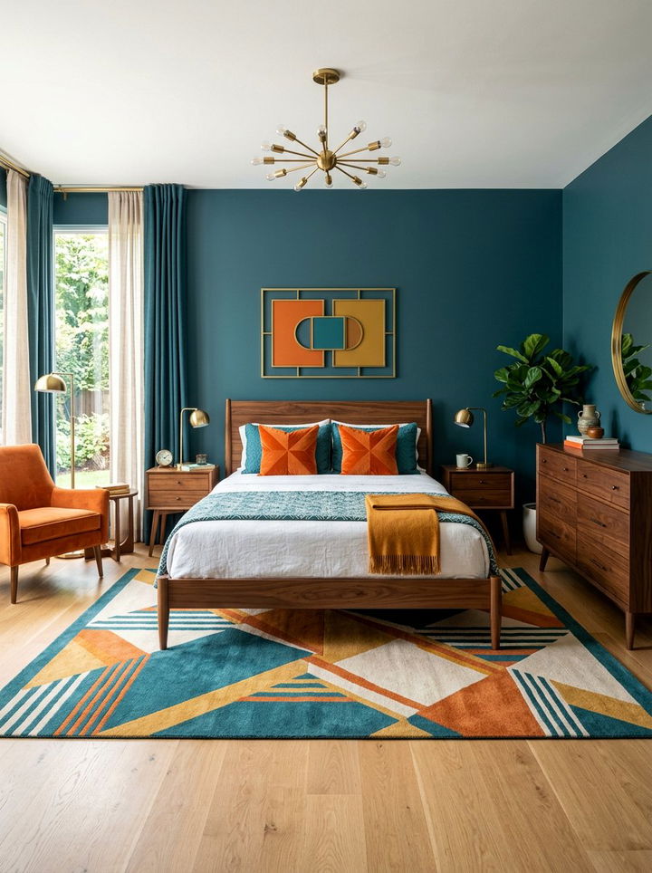 Deep Teal Mid Century Modern Bedroom - 30 teal bedroom decor ideas