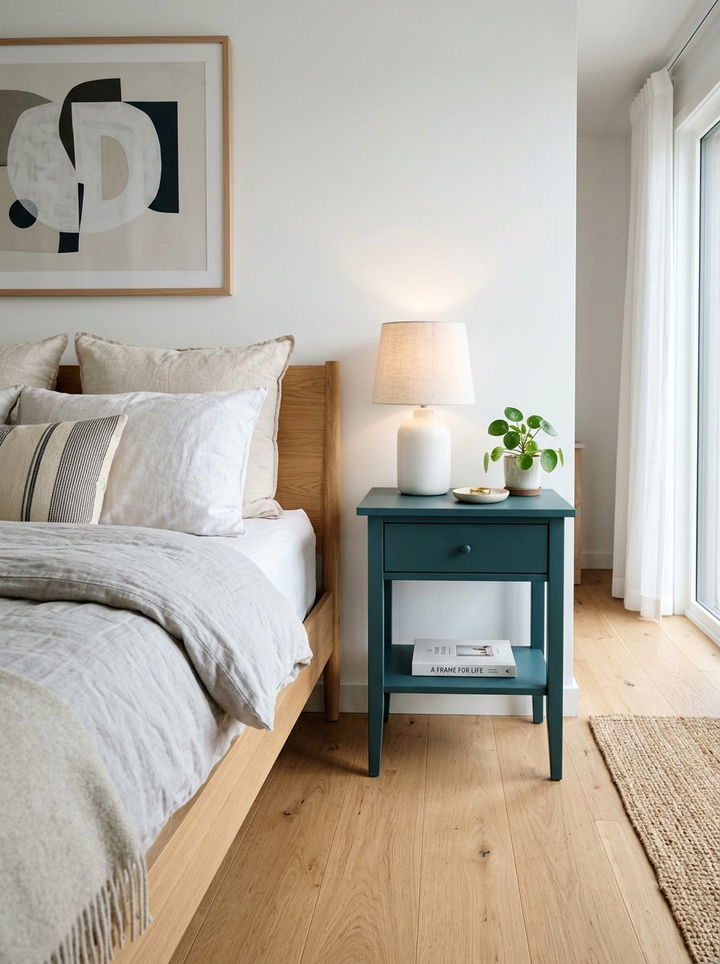 Deep Teal Scandinavian Nightstand - 30 scandinavian teal bedroom ideas