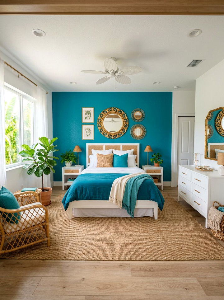 Deep Turquoise Bedroom Wall - 30 jewel toned bedroom ideas