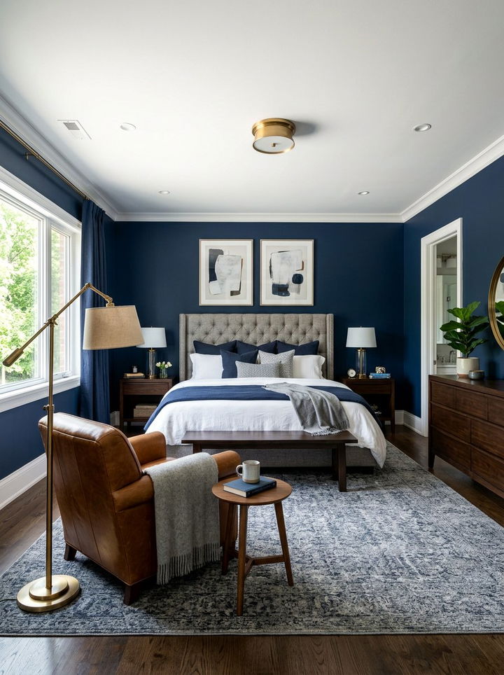 Deep blue master suite - 30 navy bedroom decor ideas