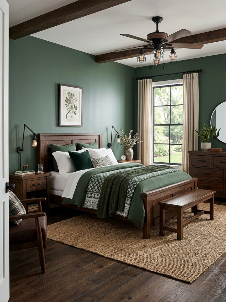 Deep green bedroom theme - 30 farmhouse green bedroom ideas