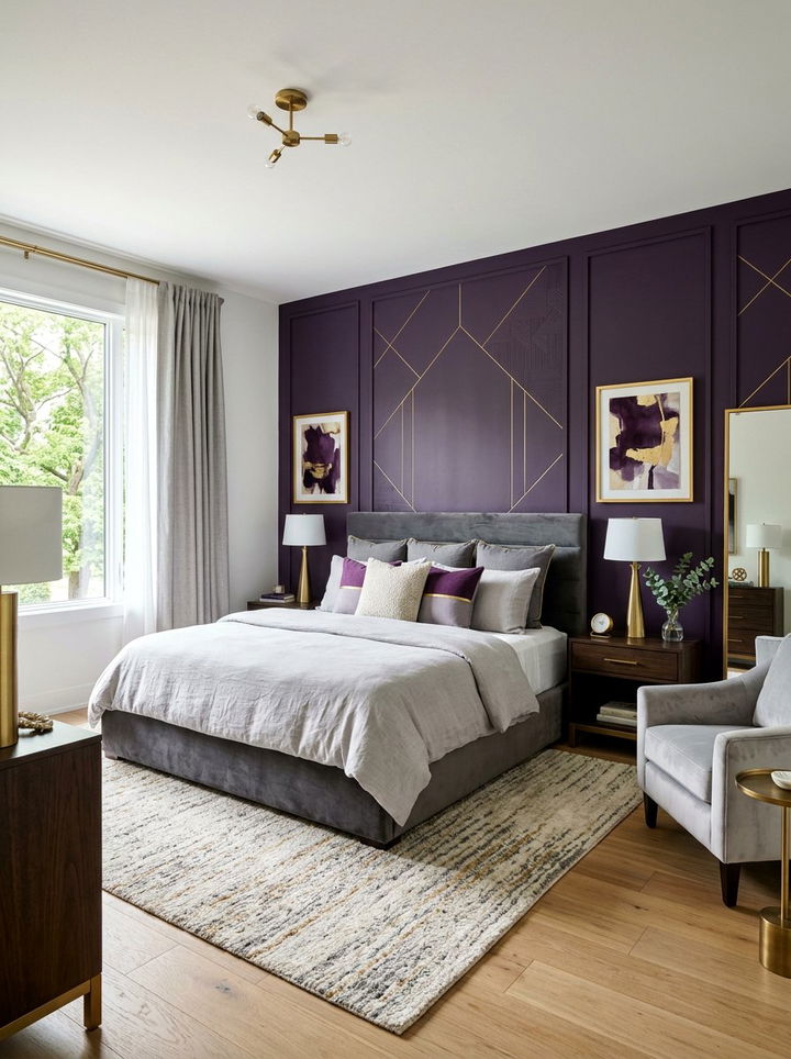 Deep purple accent wall - 30 deep purple bedroom ideas