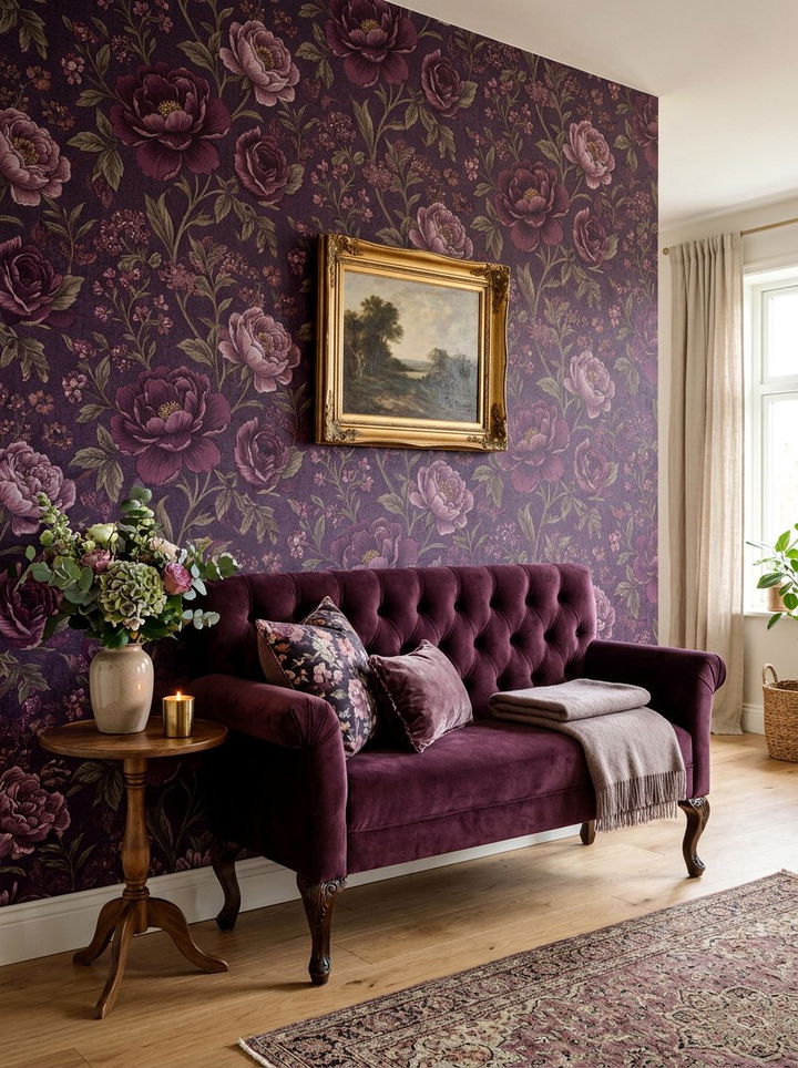 Deep purple floral wallpaper - 30 deep purple bedroom ideas