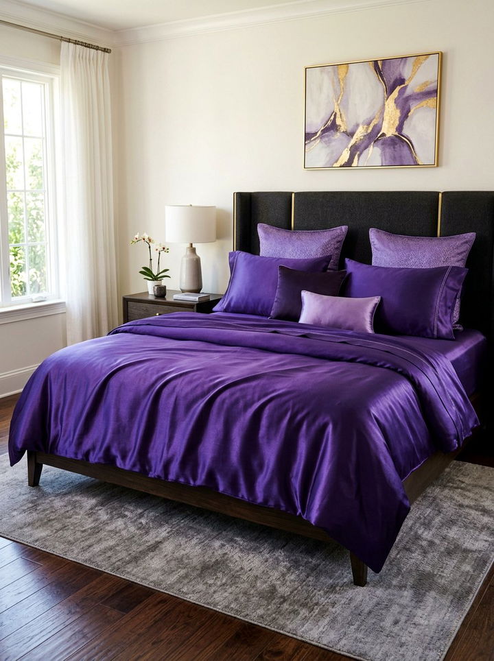 Deep purple silk sheets - 30 deep purple bedroom ideas